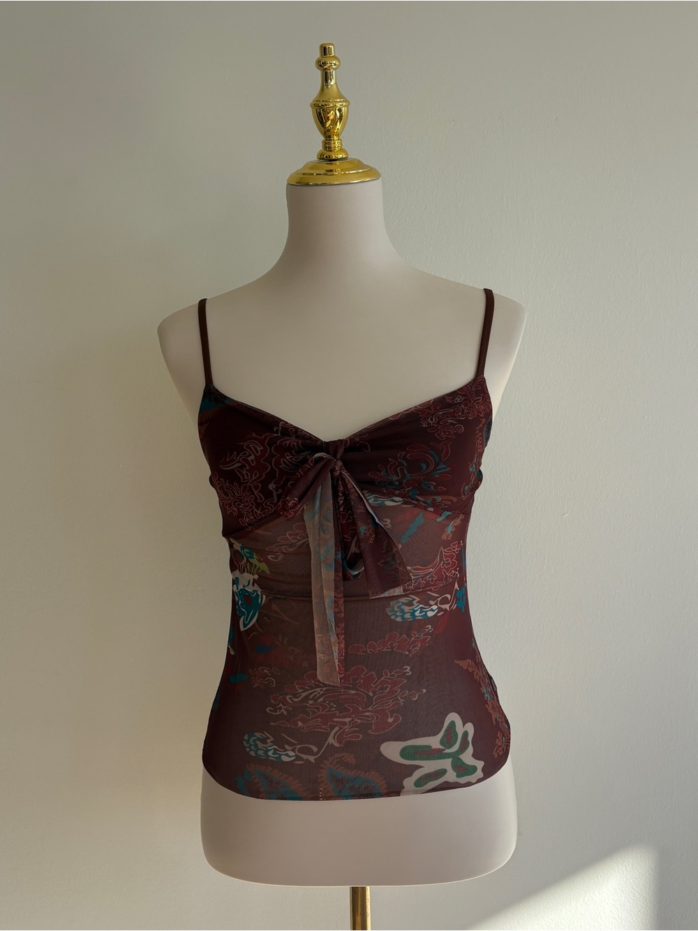 y2k Brown sheer tie front cami